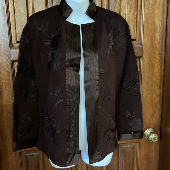 Due Per Due Brown 100% Wool Open Blazer Women’s Medium - Picture 1 of 4